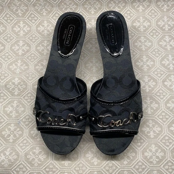 Coach Carissa Black Canvas Logo Wedges - Picture 3 of 9